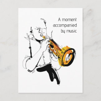 Cool Retro Man Playing Trumpet - Jazz Music Art Postcard