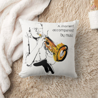 Cool Retro Man Playing Trumpet - Jazz Music Art Throw Pillow