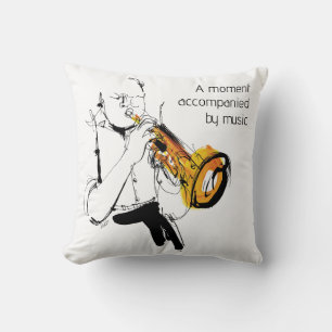 Cool Retro Man Playing Trumpet - Jazz Music Art Throw Pillow
