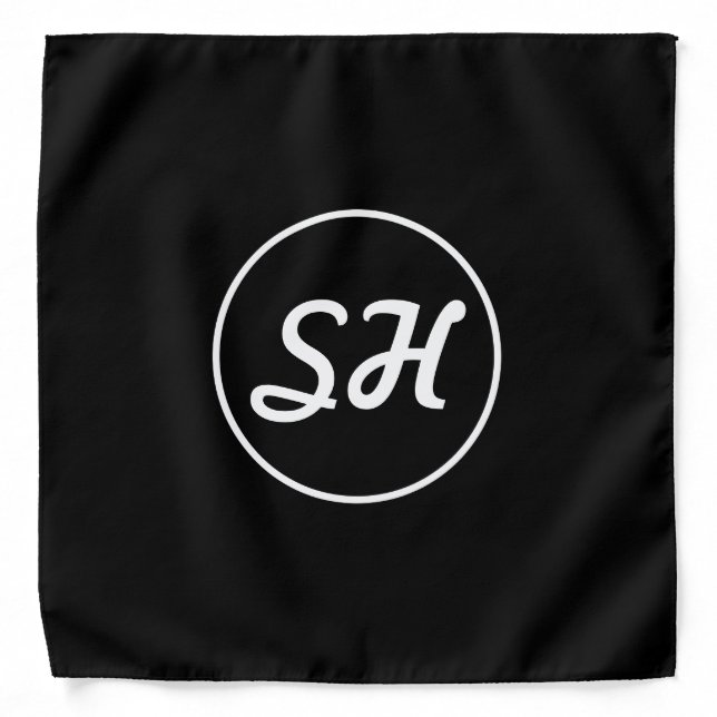 Cool Retro-Modern Style Monogram | Black & White Bandana (Front)