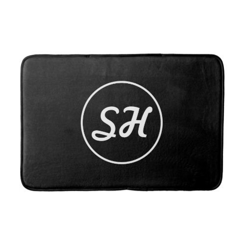 Cool Retro_Modern Style Monogram  Black  White Bath Mat