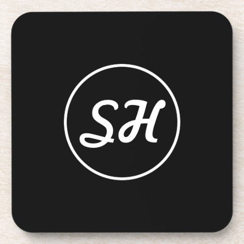 Cool Retro_Modern Style Monogram  Black  White Beverage Coaster