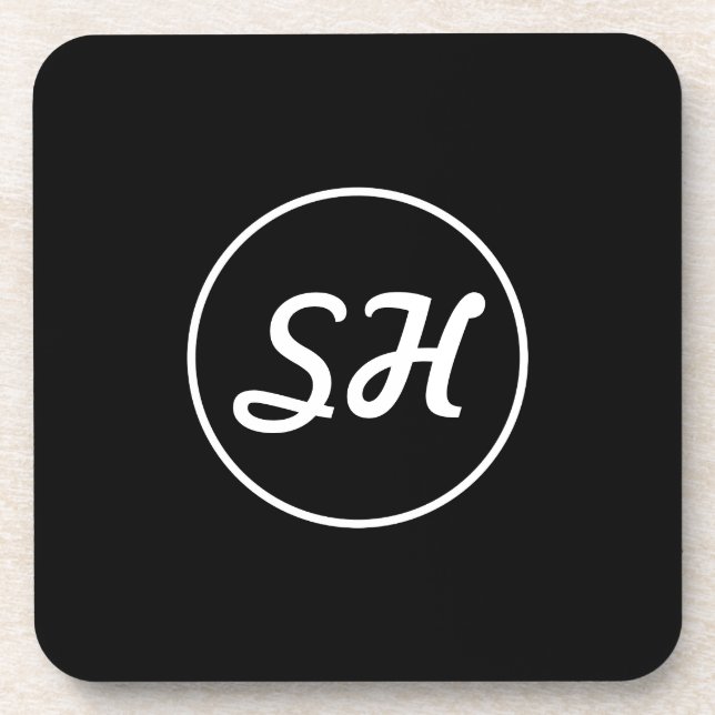 Cool Retro-Modern Style Monogram | Black & White Beverage Coaster (Front)