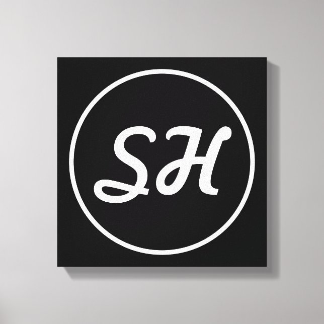 Cool Retro-Modern Style Monogram | Black & White Canvas Print (Front)