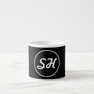 Cool Retro-Modern Style Monogram Black & White Espresso Cup