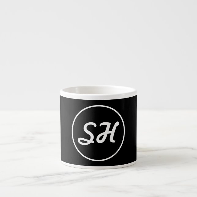 Cool Retro-Modern Style Monogram | Black & White Espresso Cup (Front)