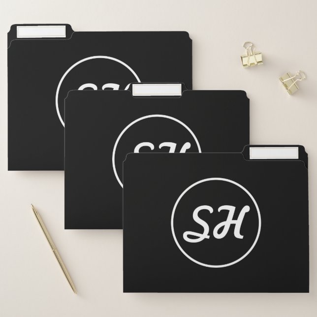 Cool Retro-Modern Style Monogram | Black & White File Folder (Set)