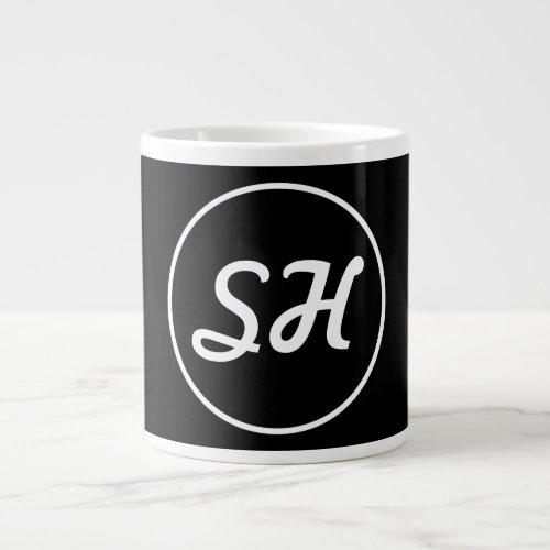 Cool Retro_Modern Style Monogram  Black  White Giant Coffee Mug