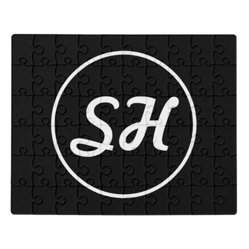 Cool Retro_Modern Style Monogram  Black  White Jigsaw Puzzle