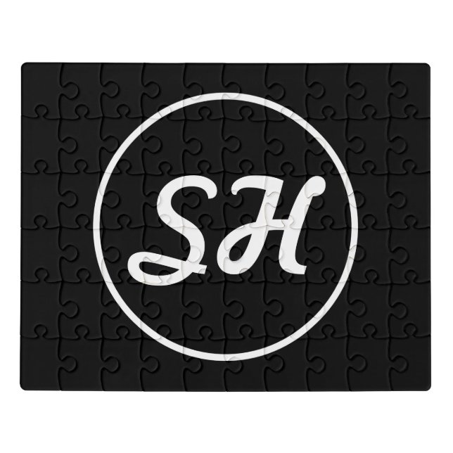 Cool Retro-Modern Style Monogram | Black & White Jigsaw Puzzle (Puzzle Horizontal)