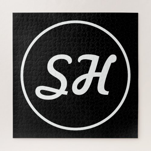 Cool Retro_Modern Style Monogram  Black  White Jigsaw Puzzle