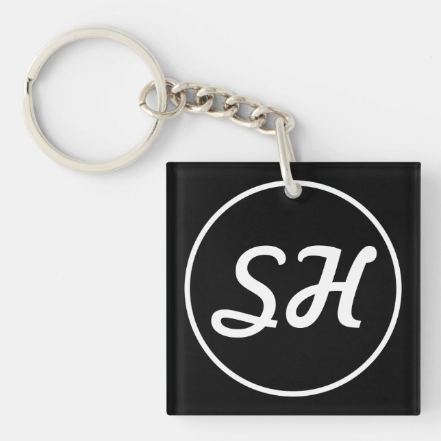 Cool Retro-Modern Style Monogram | Black & White Keychain (Front)
