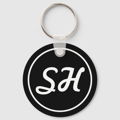 Cool Retro_Modern Style Monogram  Black  White Keychain