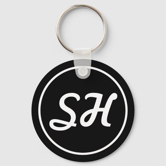 Cool Retro-Modern Style Monogram | Black & White Keychain (Front)