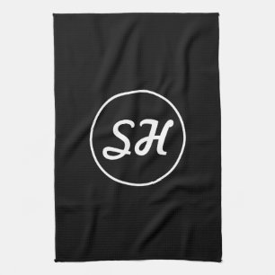 Cool Retro-Modern Style Monogram Black & White Kitchen Towel