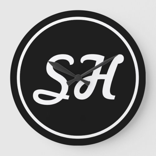 Cool Retro_Modern Style Monogram  Black  White Large Clock