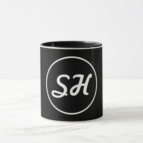 Cool Retro_Modern Style Monogram  Black  White Mug