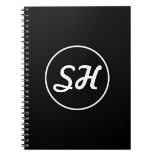 Cool Retro-Modern Style Monogram Black & White Notebook