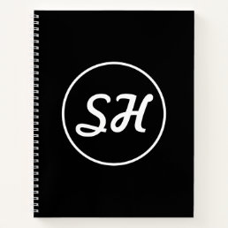 Cool Retro-Modern Style Monogram | Black &amp; White Notebook