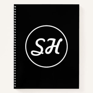 Cool Retro-Modern Style Monogram Black & White Notebook