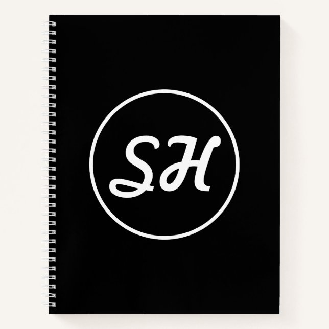 Cool Retro-Modern Style Monogram | Black & White Notebook (Front)