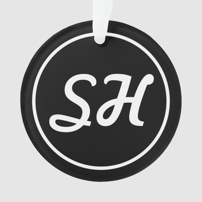Cool Retro-Modern Style Monogram | Black & White Ornament (Front)