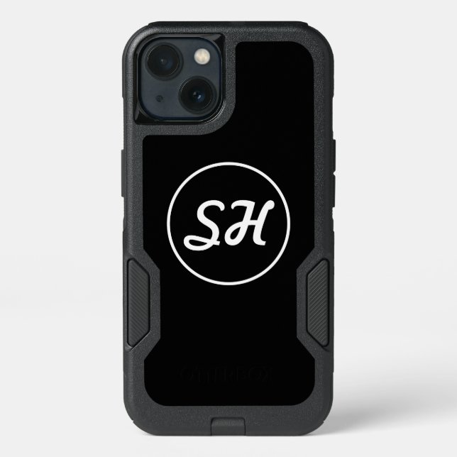 Cool Retro-Modern Style Monogram | Black & White Otterbox iPhone Case (Back)