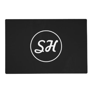 Cool Retro-Modern Style Monogram Black & White Placemat