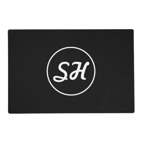 Cool Retro_Modern Style Monogram  Black  White Placemat