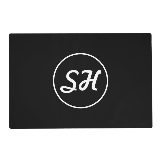 Cool Retro-Modern Style Monogram | Black & White Placemat (Front)