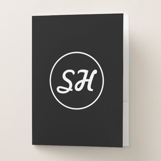 Cool Retro-Modern Style Monogram | Black & White Pocket Folder (Front)
