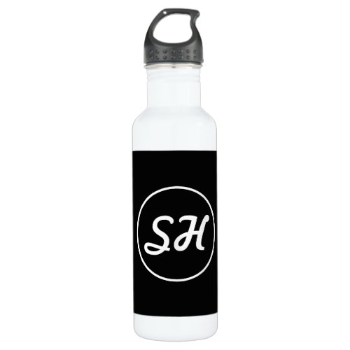 Cool Retro_Modern Style Monogram  Black  White Stainless Steel Water Bottle