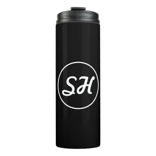 Cool Retro_Modern Style Monogram  Black  White Thermal Tumbler