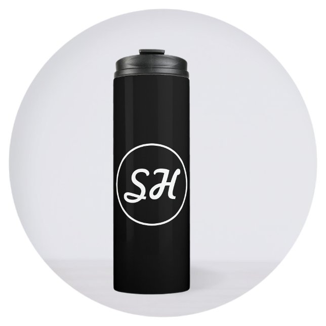 Cool Retro-Modern Style Monogram | Black & White Thermal Tumbler (Creator Uploaded)