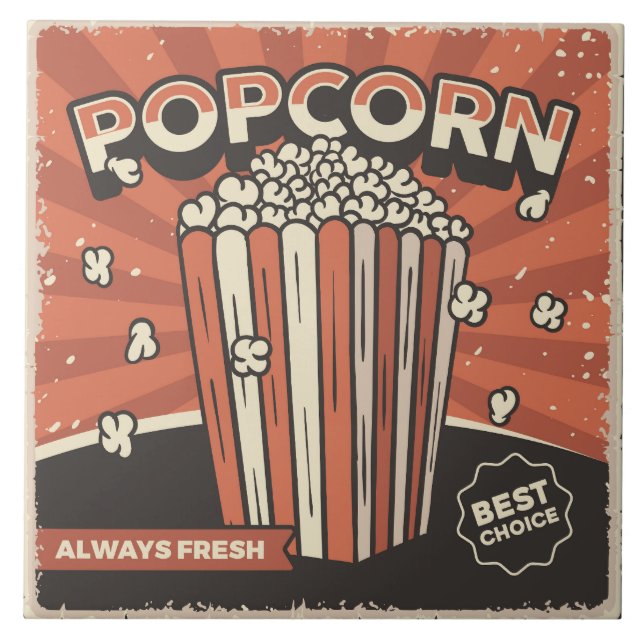 Cool retro movie theater popcorn  ceramic tile (Front)