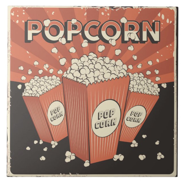 Cool retro movie theater popcorn ceramic tile (Front)