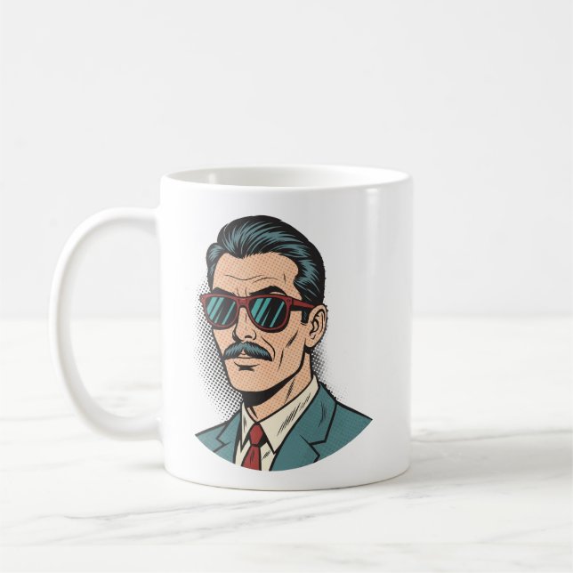 Cool Retro Mustache Man Mug (Left)