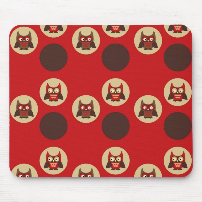 Cool retro owl & circles pattern mouse pad (Front)