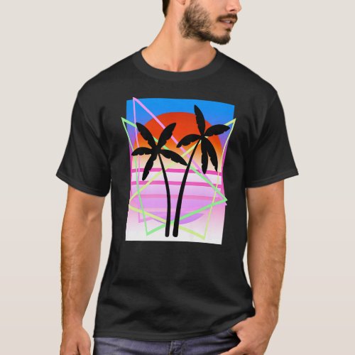 Cool Retro Palm Tree Island Vapor Wave Designs Pre T_Shirt