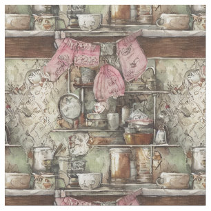 Cool retro pattern in the kitchen Hand drawn art Fabric