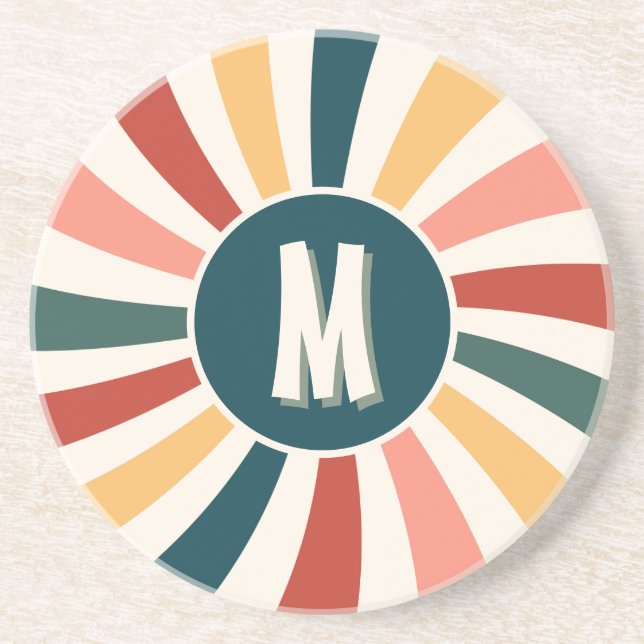 Cool Retro Pattern Monogram  Coaster (Front)