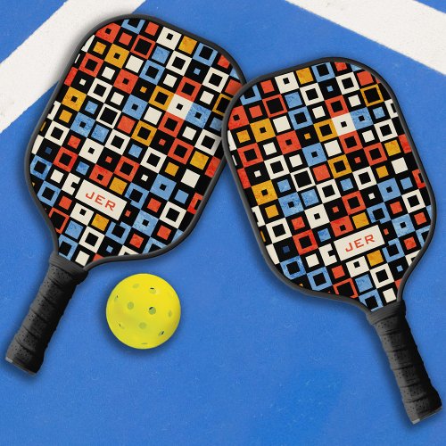 Cool Retro Pattern Monogrammed Initials Novelty  Pickleball Paddle