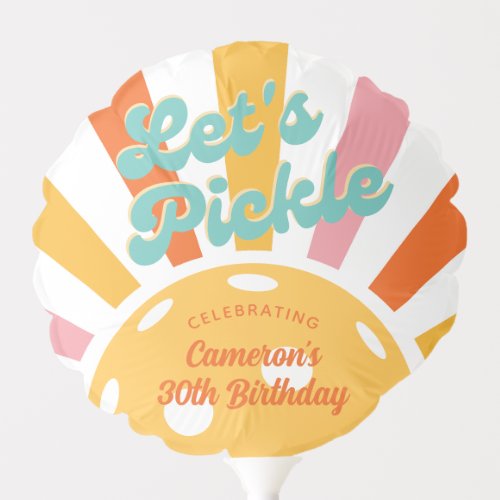 Cool Retro Pickleball Sun Burst Personalized Text Balloon