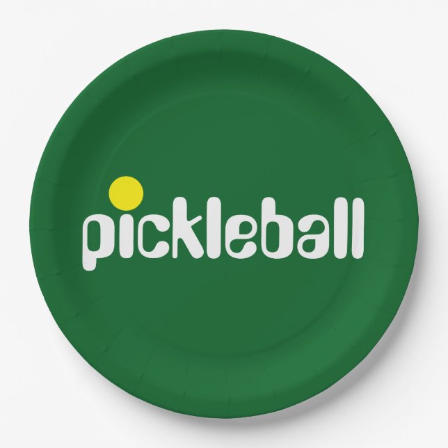 Cool Retro PICKLEBALL Text Bold Green Background Paper Plates (Front)