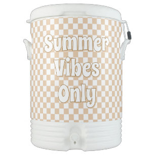 Cool Retro picnic beige gingham custom text Beverage Cooler