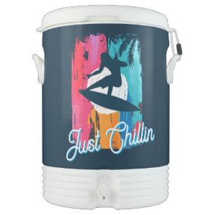 Cool Retro picnic sunset beach custom name Beverage Cooler