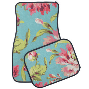 Cool Retro Pink and Blue Floral Car Mat