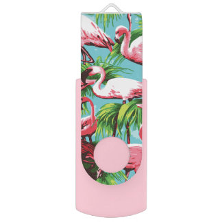 Cool Retro Pink Flamingos Flash Drive