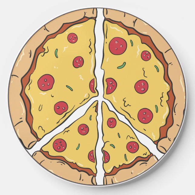 Cool Retro Pizza and Peace Sign Wireless Charger (Front)