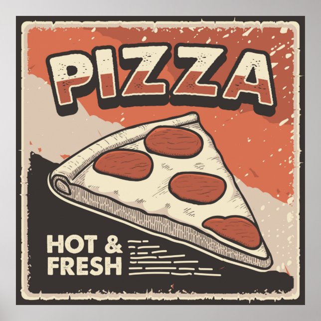 cool retro pizza food Poster (Front)